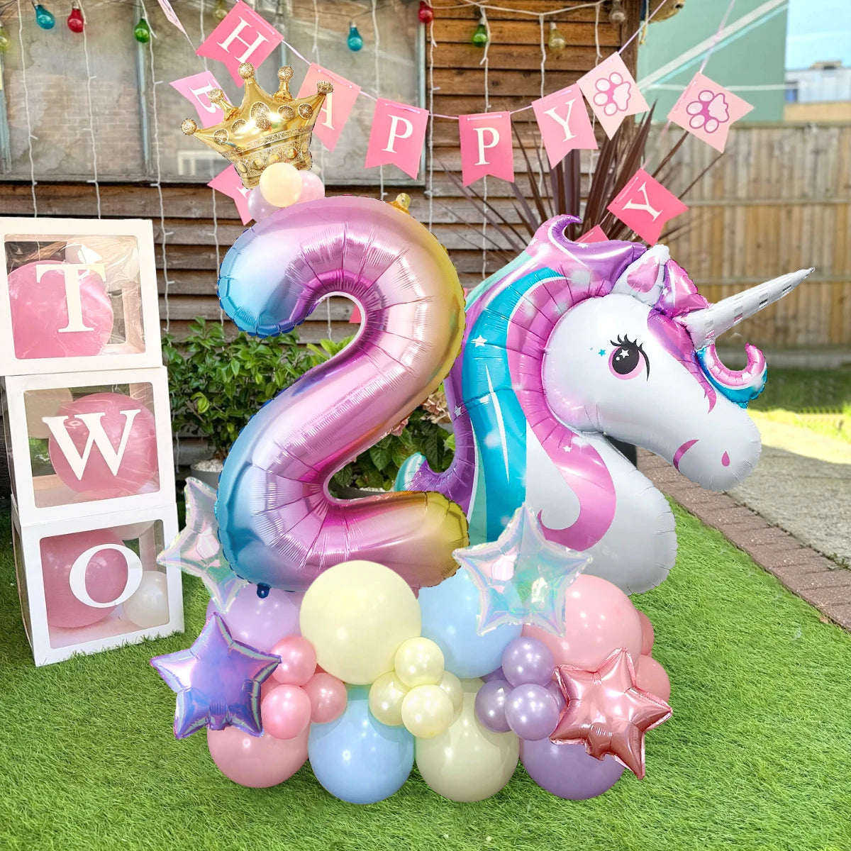 42pcs Unicorn Rainbow Color Numbers 0-9 Mini Crown Aluminum Film Balloon Set Girls Unicorn Theme Birthday Party Decorations