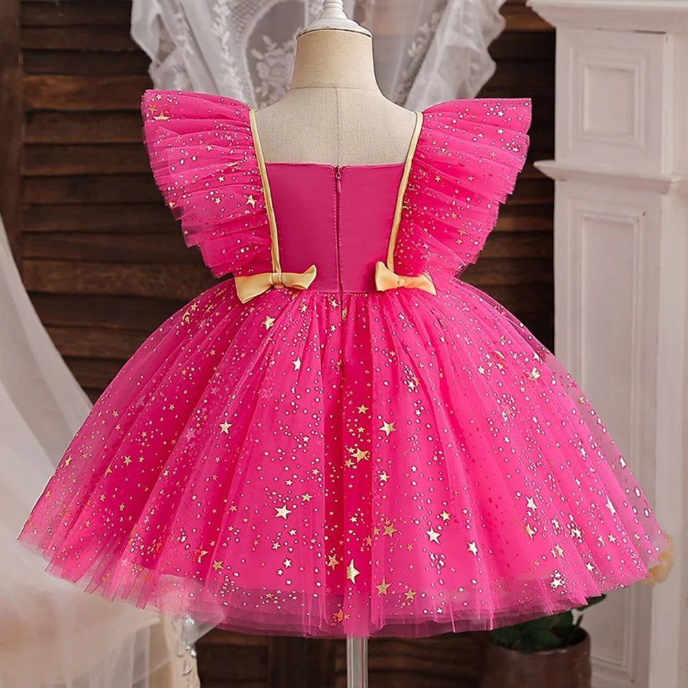 Lilo Stitch Princess Dress for Girls Sequined Star Ruffle Bow Tutu Gown Baby Formal Gala Prom Gown Kids Evening Party Costume