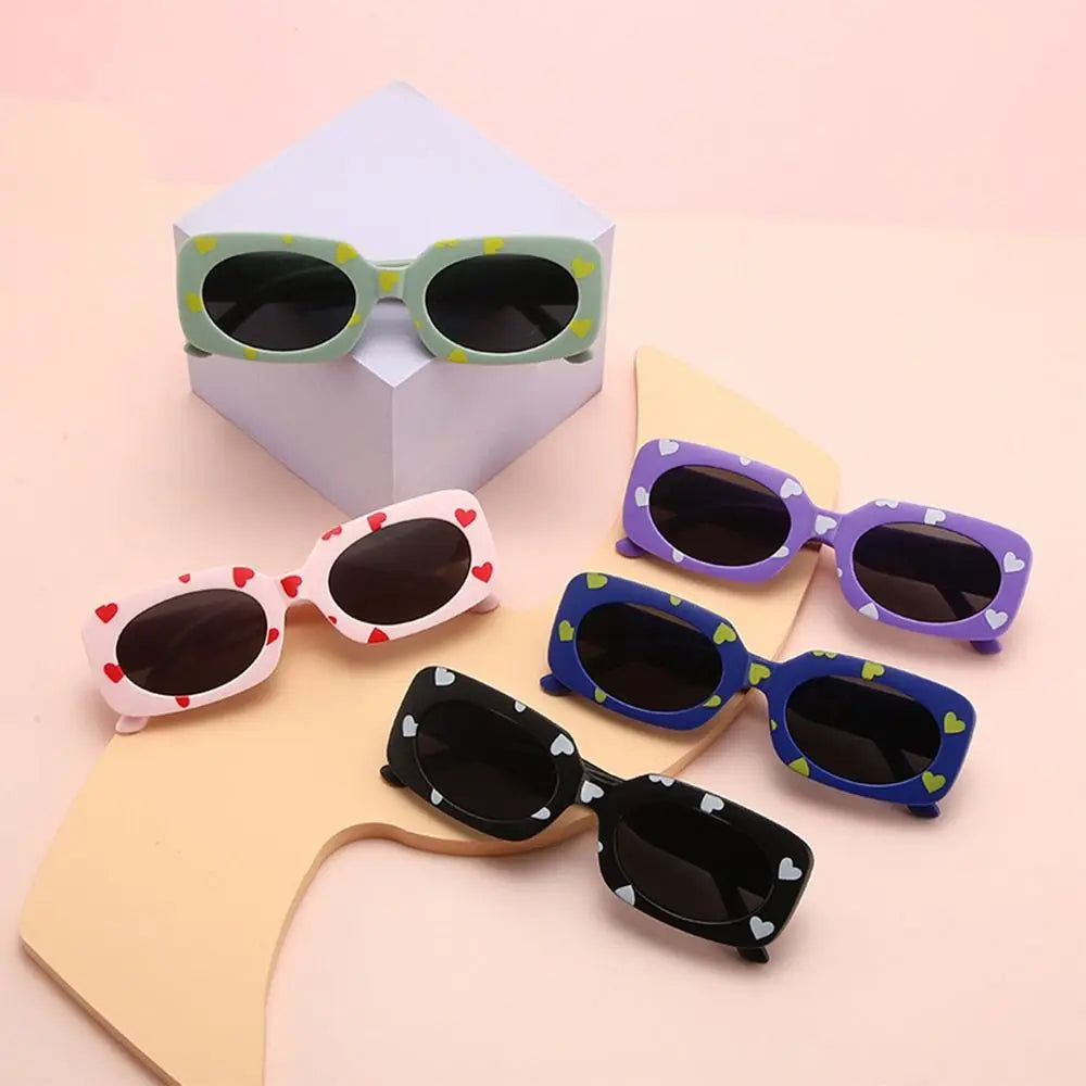 UV400 Heart Print Children Sunglasses Cute 2-8 Years Sun Protection Eyewear Kids Rectangular Sun Glasses
