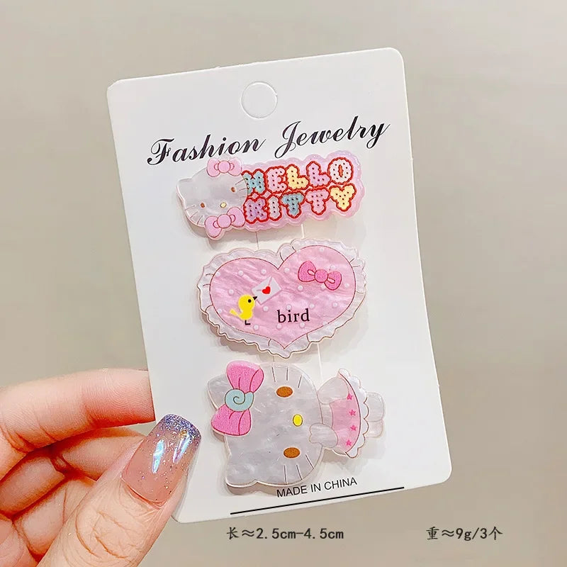3pcs Sanrio Hello Kitty HairClips Kawaii Cartoon Cinnamoroll Kuromi Kid Barrettes Hair Accessories Cute Charm Girls Holiday Gift