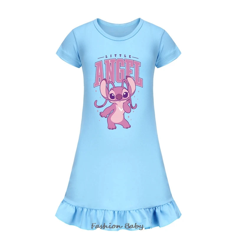 Hot Lilo And Stitch Cosplay Costumes Fashion Knee-Length Dresses Teenagers Cartoon Girl Pajamas Children Nightgown Girls Clothes