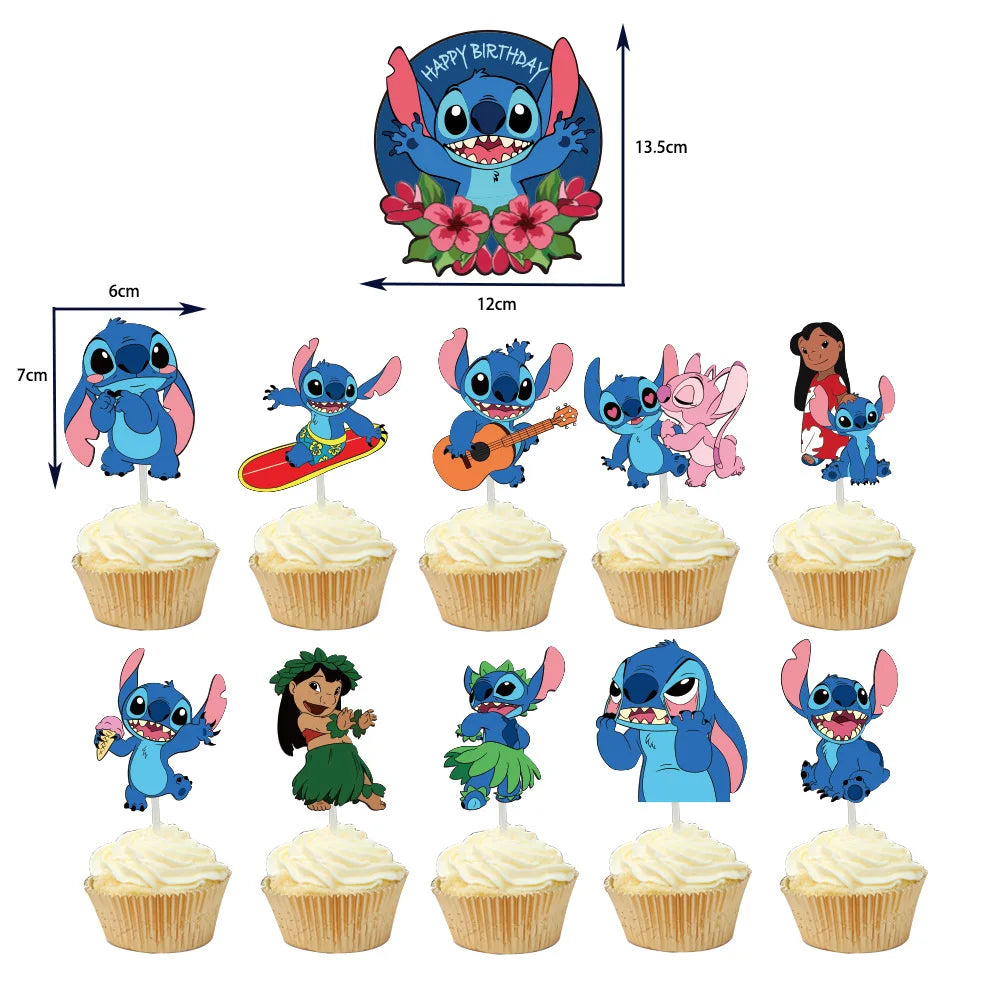 Lilo & Stitch Glitter Cake Topper Happy Birthday Decorations for Kids Boy Girl Baby Shower Cupcake Dessert Decor Supplies