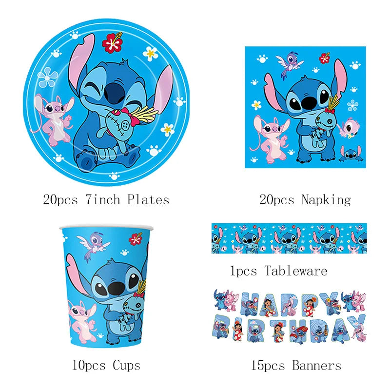 Stitch Birthday Decoration Supplies Disposable Tableware Kit Lilo and Stitch Birthday Party Cups Plates Tablecloth Supplies
