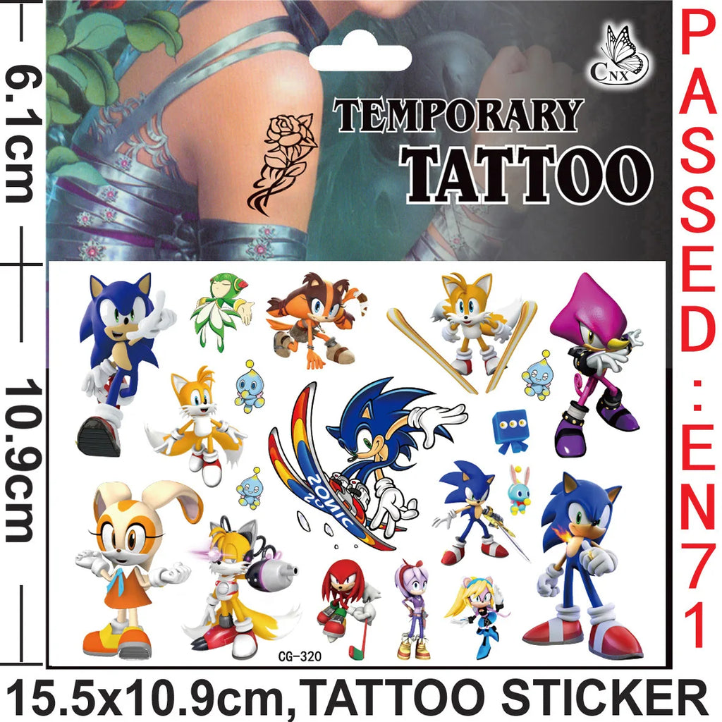 Cartoon Sonic The Hedgehog Tattoo Stickers Waterproof Cute Anime Sticker Birthday Party Supplies Decoration Kids Gift