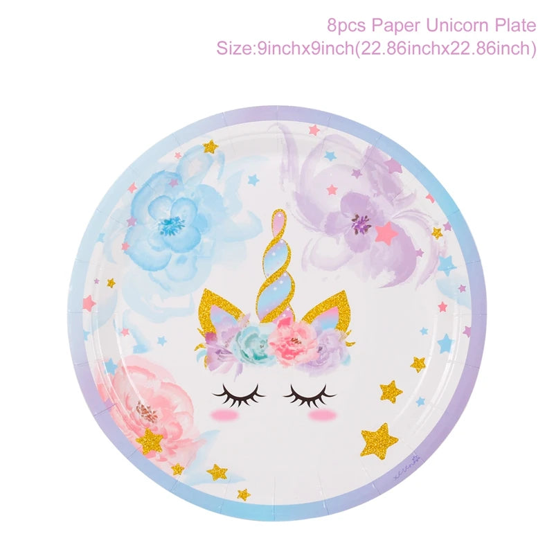 Rainbow Unicorn Disposable Tableware Background Unicorn Birthday Party Decorations Kids Baby Shower Girl Birthday Party Supplies