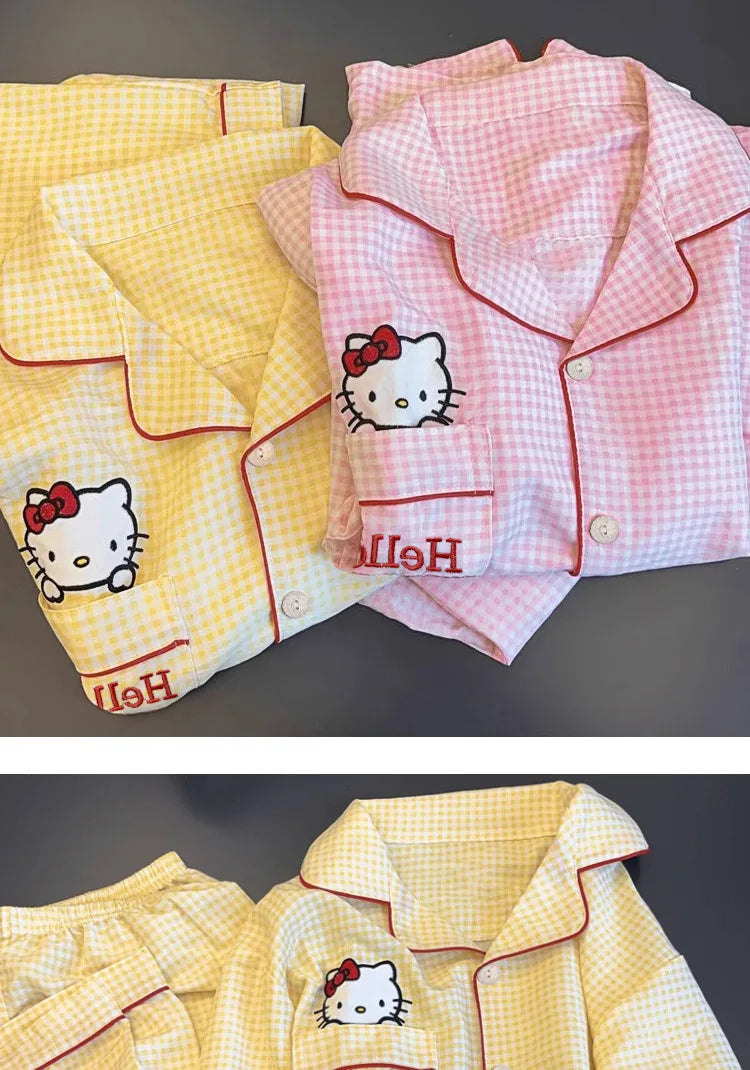 New Anime Sanrio Short Pajamas Hello Kitty Kuromi Kawaii Cartoon Loose Sleepwear Pajamas Sets Short Clothes Girl Birthday Gifts