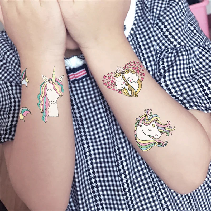 25Pcs Small Unicorn Temporary Tattoo Stickers Cartoon Rainbow Horse Pattern For Kid Birthday Party Favors,Gifts,Stocking Stuffer