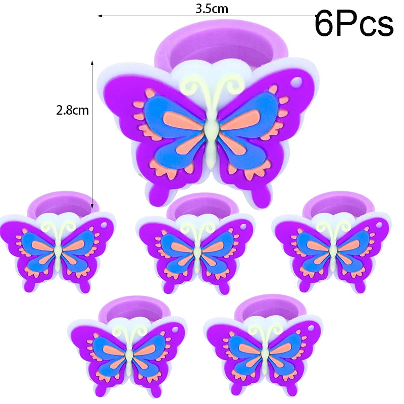 6/10pcs Cartoon Unicorn Butterfly Ring Girls Jewelry Silicone Ring Toys For Kids Unicorn Birthday Party Decor Gifts Filler Prize