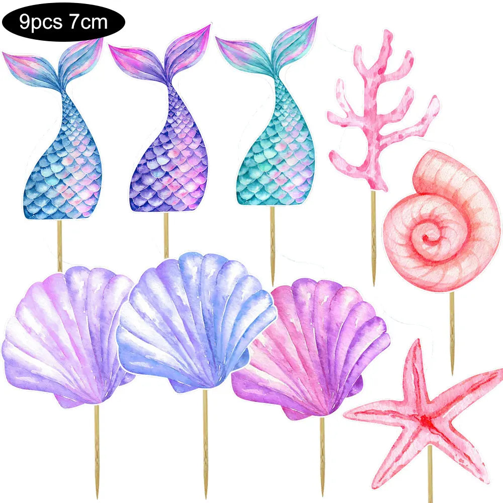 Mermail Cake Decoration Glitter Blue Pink Purple Soft Ceramic Mermail Tail Cake Toppers for Girls Birthday Baby Shower Party Dec