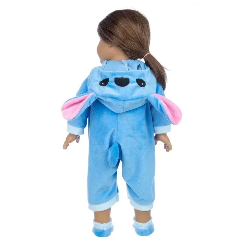 New Stitch 18/22inch Dolls Clothes Conjoined Pajamas with Hat Doll Baby Reborn Hoodies Rompers Kids Birthday Festival Gifts Toys