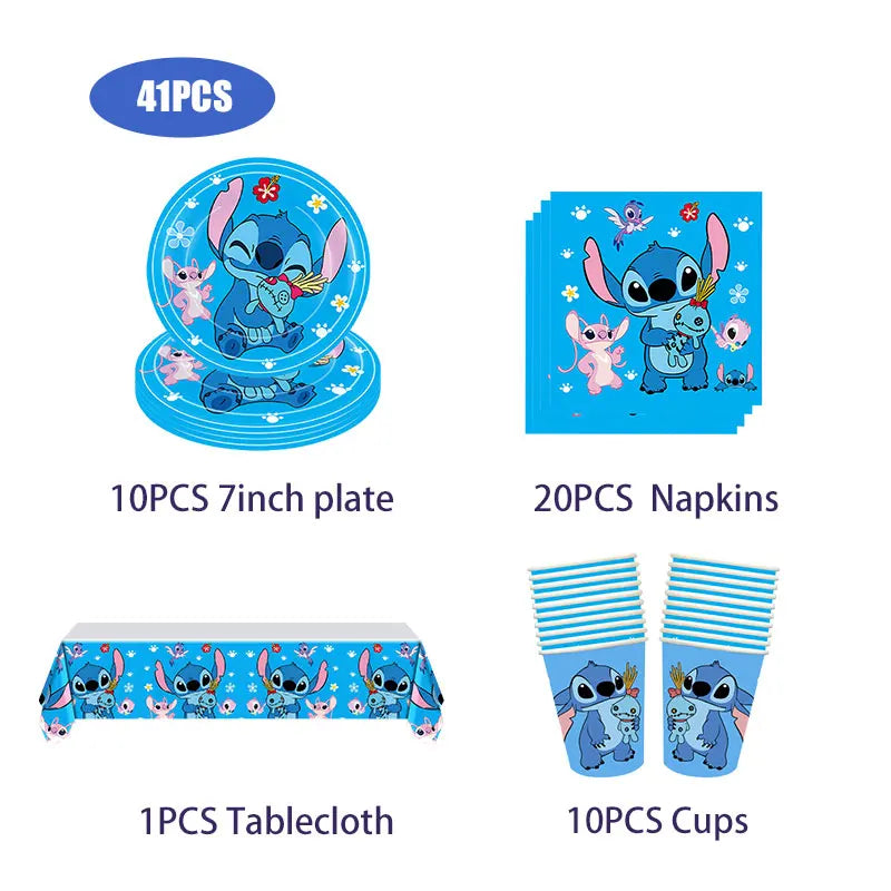 New Stitch Birthday Party Decoration Tableware Balloons Cups Plates Banner Straws Lilo And Stitch Theme Party Supplies Toy Gifts