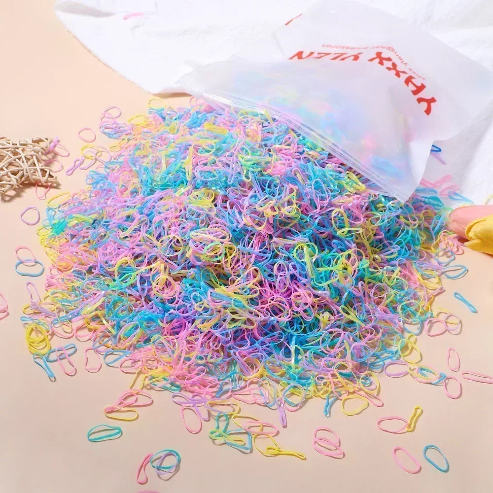 500pcs Girls Colourful Disposable Rubber Band Hair Ties Headband Children Ponytail Holder Bands Kids Hair Accessories Scrunchie
