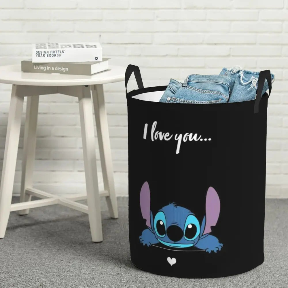 Customized SLilo And Stitch Cartoon Laundry Hamper Large Storage Basket Anime Kids Nursery Toy Organizer