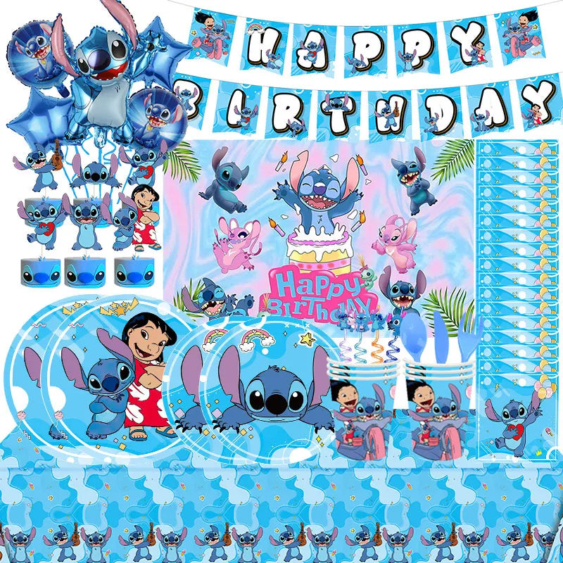 Lilo and Stitch Birthday Decoration Balloons Banner Backdrop Tablecloth Plates Cups Napkins Straws Event Party Supplies for Kids