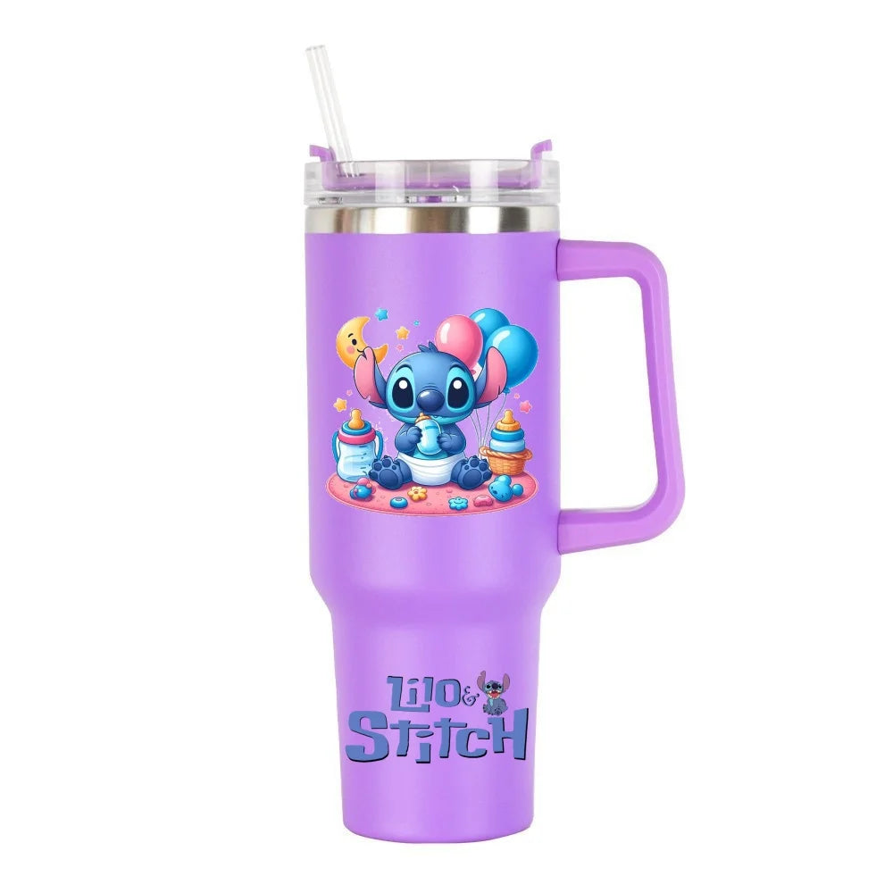 Thermal Coffee Lilo & Stitch Cups with Straw Stainless Steel Vacuum Insulated Tumbler 40oz Thermal Iced Travel Cup for Outdoor