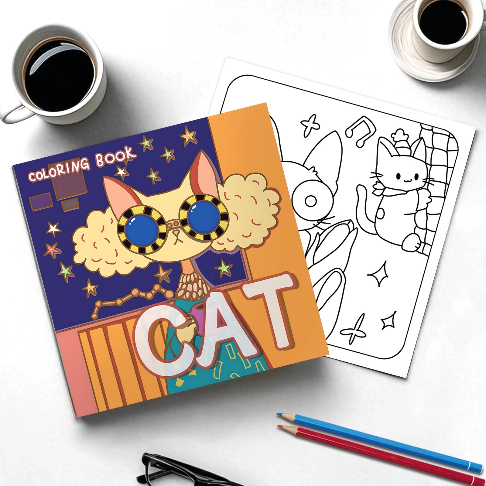 1 pc Cartoon Cat Coloring Book 24 Pages illustration Cute Relax Self-painting Art Colouring Book For Adults And Teens