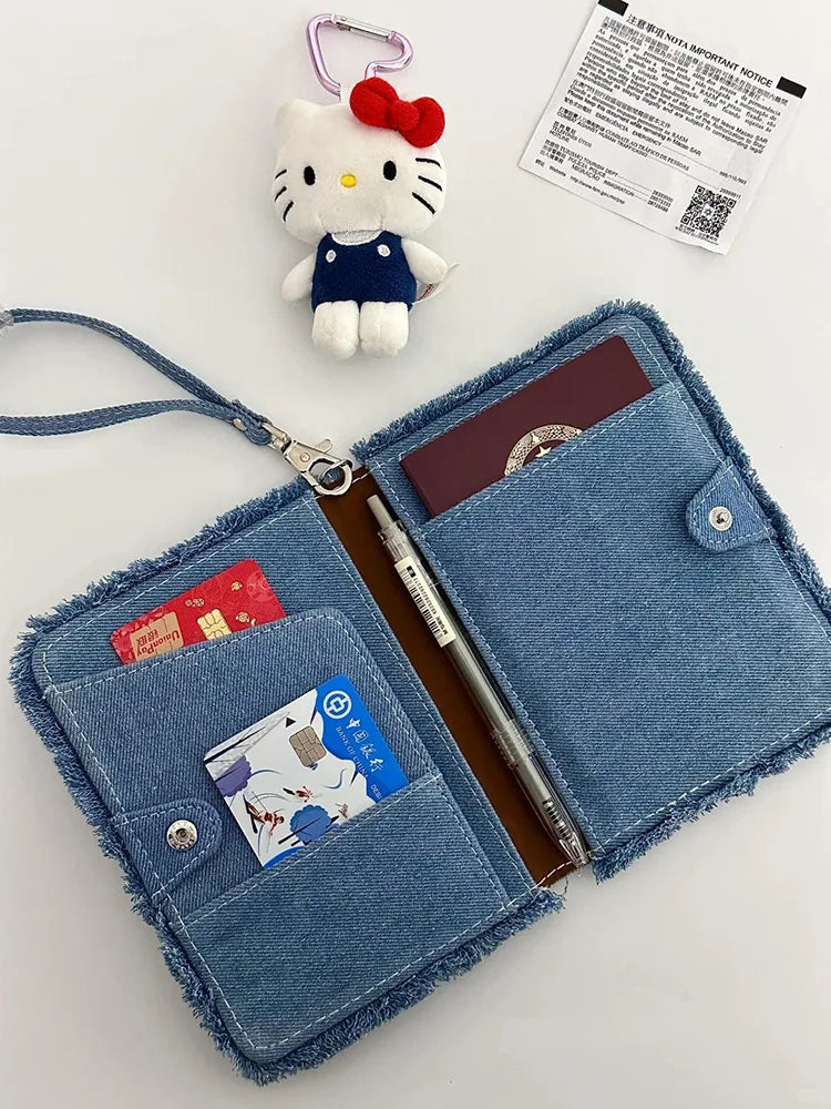 For ladies Portable Creative New Travel Passport Holder Canvas Denim Travel Passport Wallet Multi-function Cute Girls CardHolder