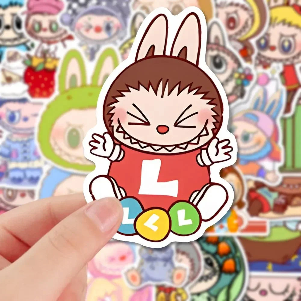 80Pcs 2024 New Labubu Monster Cartoon Waterproof Stickers Pack Cute Water Bottle Laptop Skateboard Scrapbook Anime Accessories