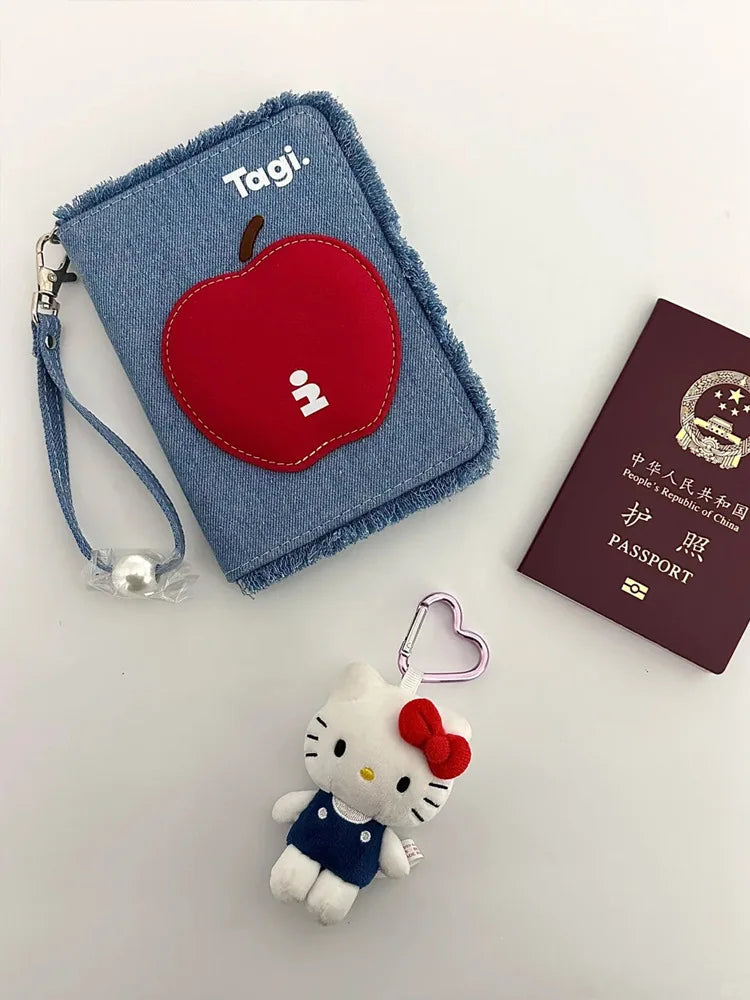 For ladies Portable Creative New Travel Passport Holder Canvas Denim Travel Passport Wallet Multi-function Cute Girls CardHolder
