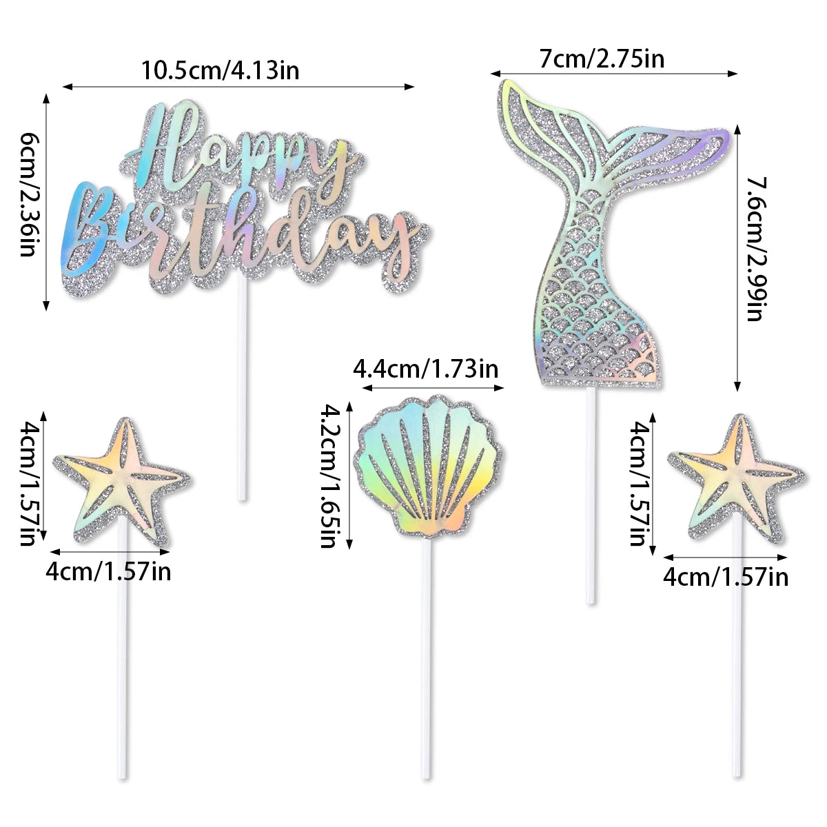Mermaid Party Cake Decor Glitter Shell Starfish Mermaid Tail Cake Topper Under the Sea Girls 1st 2th Birthday Cupcake Topper