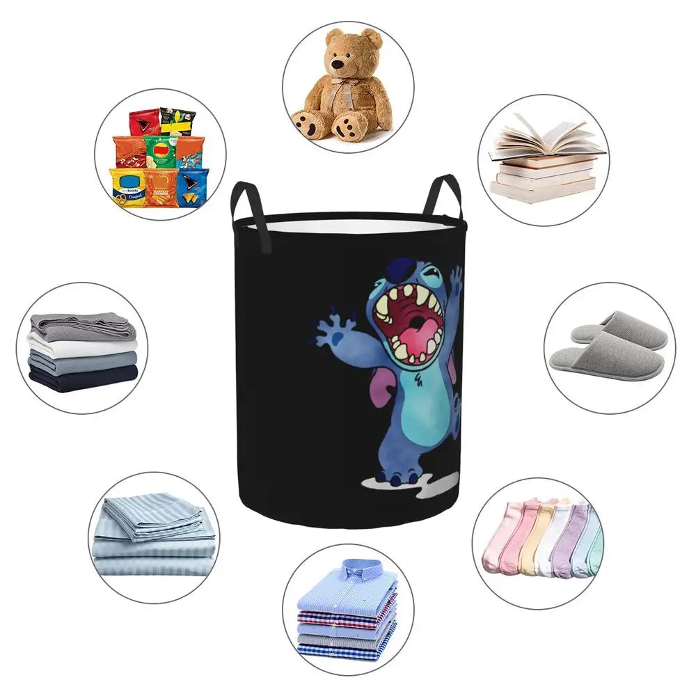 Customized SLilo And Stitch Cartoon Laundry Hamper Large Storage Basket Anime Kids Nursery Toy Organizer