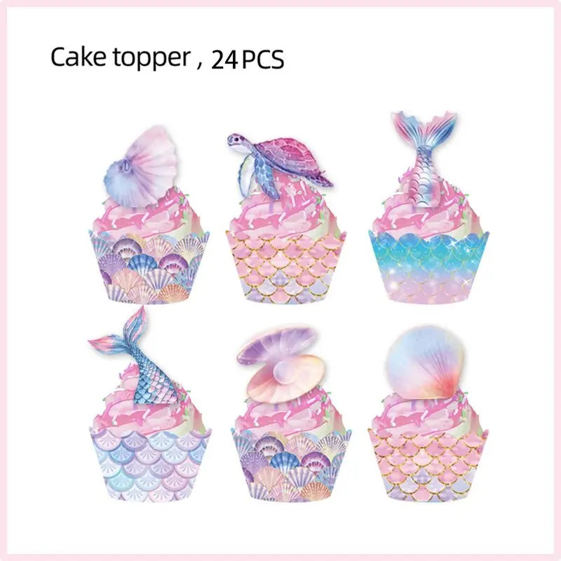Mermaid Birthday Party Decorations Mermaid Theme Tableware Hanging Banner Candy Box Banner Party Decoration Supplies For Kids