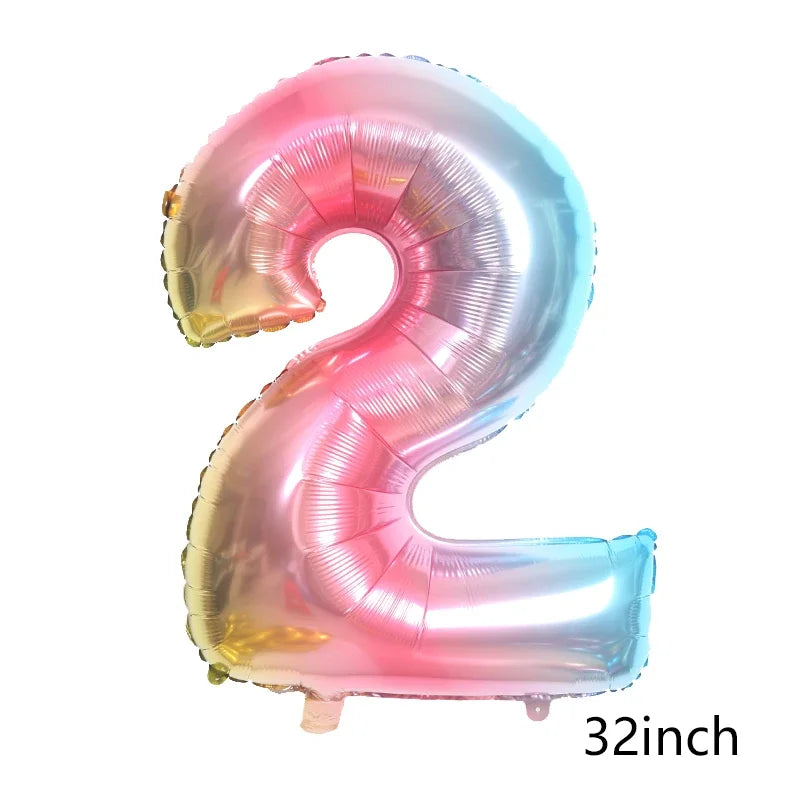 Rainbow Unicorn Foil Balloon 32inch Number Pink Star Balloons Unicorn Theme Kids Birthday Party Decorations Baby Shower Globos