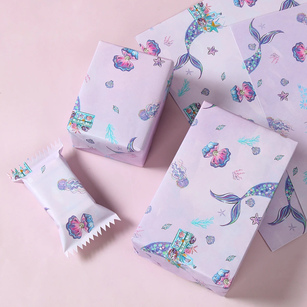 Mermaid DIY Gift Wrapping Paper Mermaid Theme Birthday Party Decor Kids Girl Baby Shower Wedding Party Gift Decor Supplies