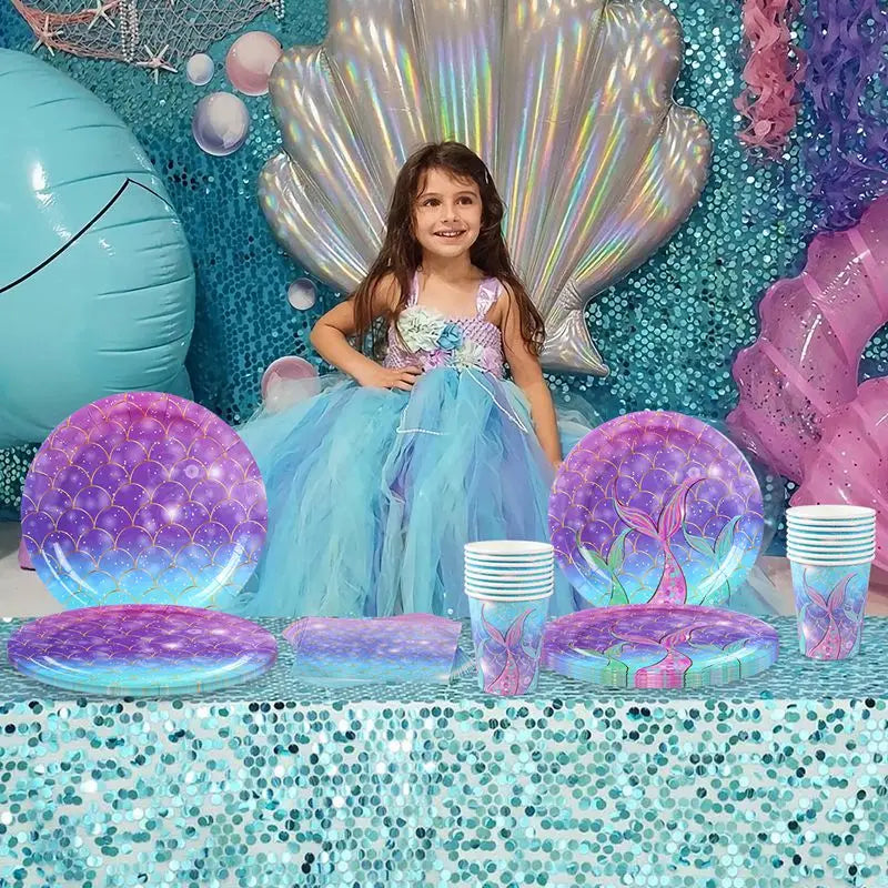 Mermaid Party Disposable Tableware Banner Mermaid Birthday Party Decorations Girl Under the Sea Party Decoration Baby Shower