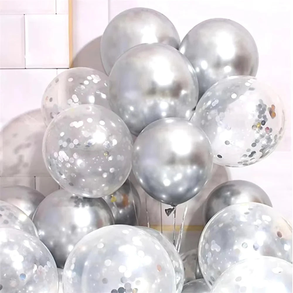 40pcs 12inch Silver Mixed Confetti Latex Balloons Boy Girl Birthday Adult Woman Man Party Decorations Graduation New Year Decor