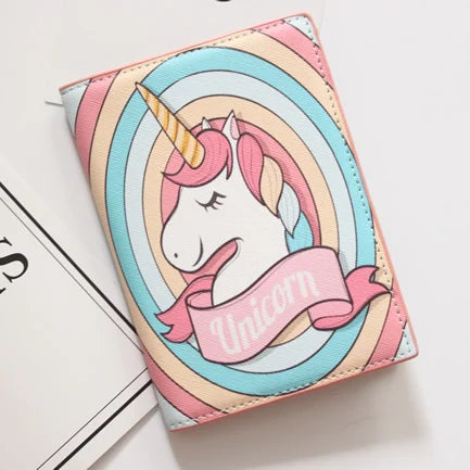 Cute Unicorn Girls Travel Abroad Passport Protection Set Waterproof  Passport Holder Card Wallet