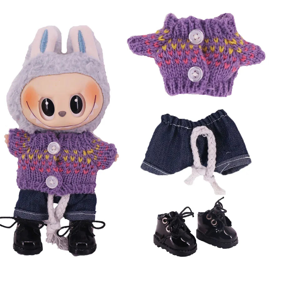 Doll Sweater Pants Shoes set For labubu Clothes 17 cm Doll Accessories,Toys For Girls,Christmas Festival Birthday Present