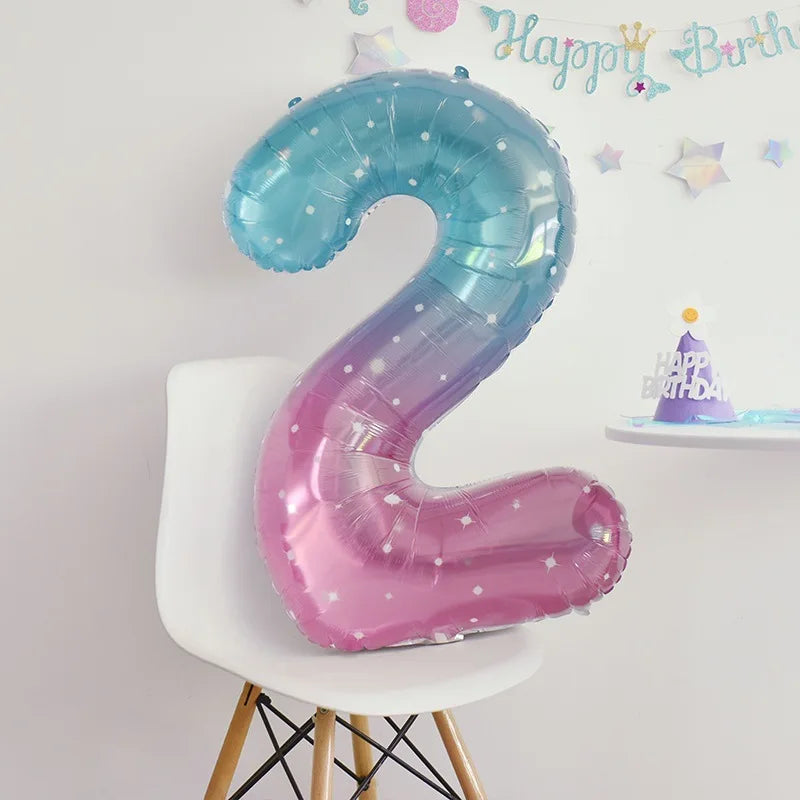 40inch Gradient Number 0-9 Foil Balloon Unicorn Mermaid Theme 1 2 3 4 5th Birthday Party Candy Color Number Foil Balloons