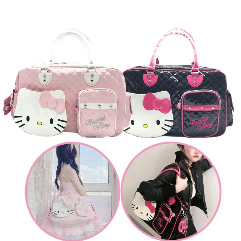 Hello Kitty Handbag Sanrio Travel Satchel Anime Kit Bag Sweetheart Hottie Y2K Girl Crossbody Pu High Capacity Bag Wholesale