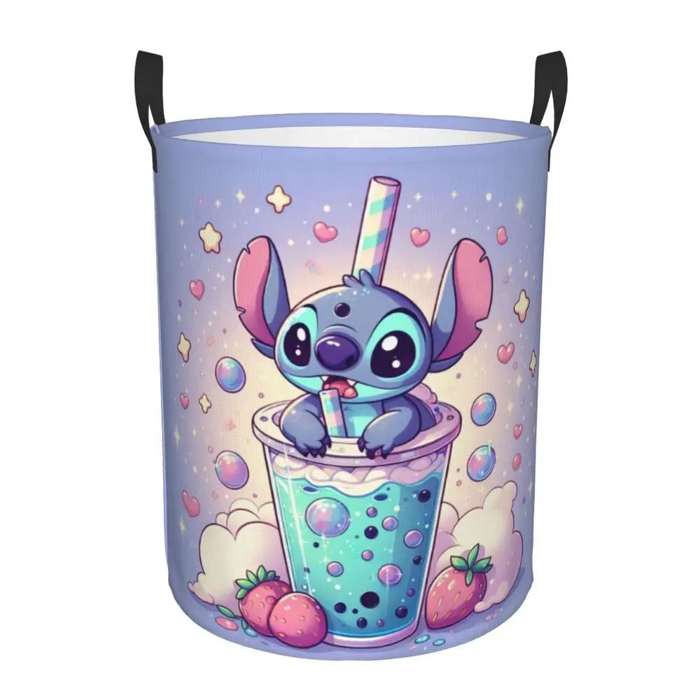 Custom Stitch Cartoon Anime Laundry Basket Foldable Clothes Hamper for Baby Kids Toys Storage Bag