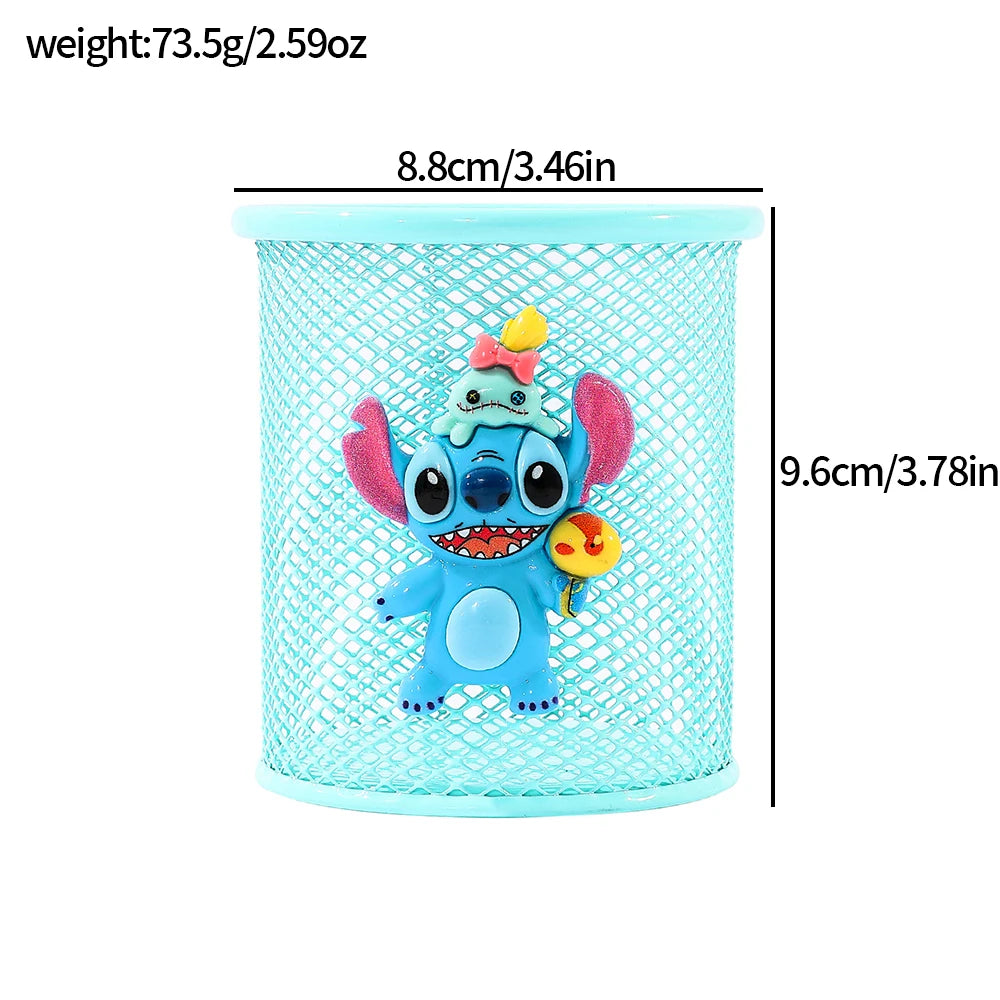 Cartoon Three-Color Stitches Metal Pen Holder Cute Stationery Storage for Study Fan Gifts Birthday