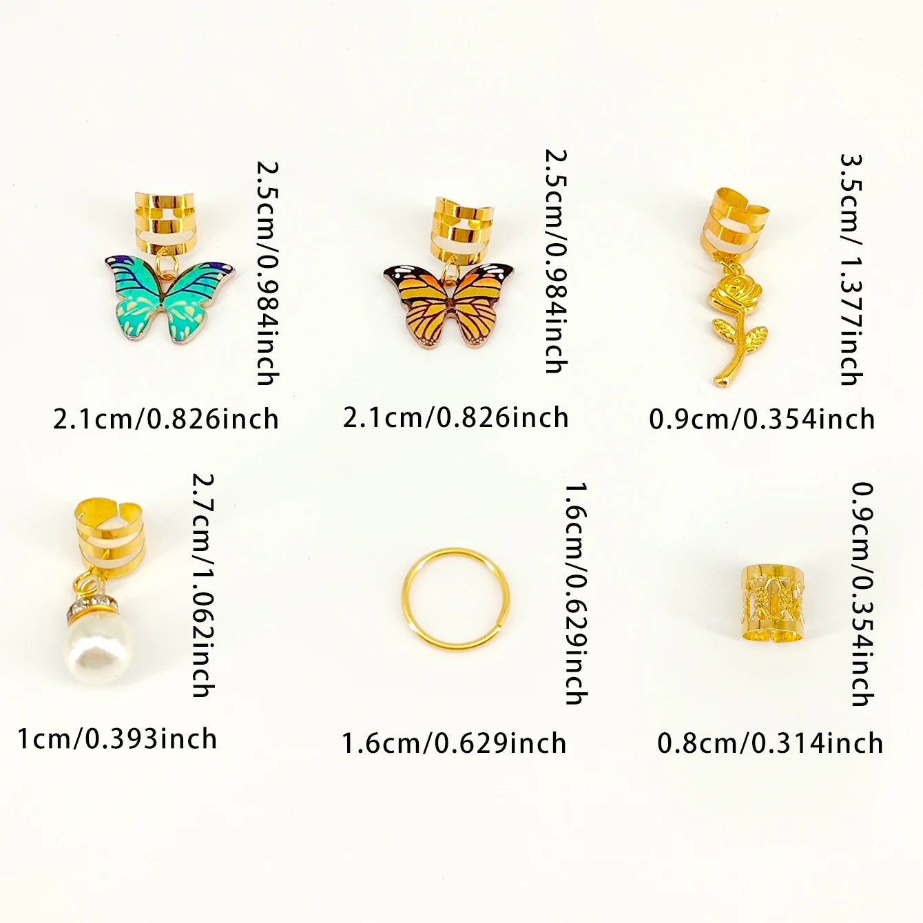 46Pcs Rose Butterfly Braid Clips Crystal Dreadlock Hair Accessories Colorful Butterflies Pendant Charms Pearl Shiny