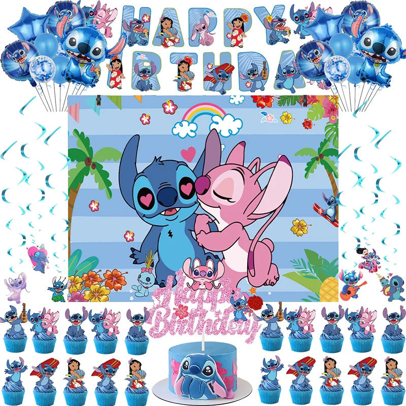 Stitch Birthday Party Decorations Tableware Cups Plates Tablecloth for Kids Foil Balloon Backdrop Lilo and Stitch Party Favors
