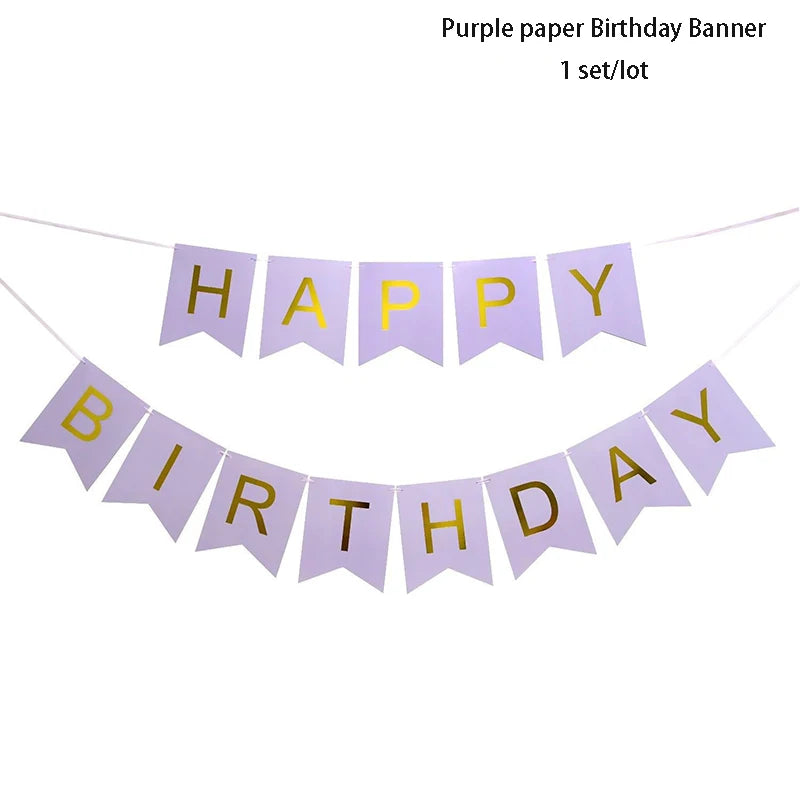 Purple Happy Birthday Banner Party Decorations Purple White Balloons Garlands Lavender Mermaid Birthday Themed Party Streamers