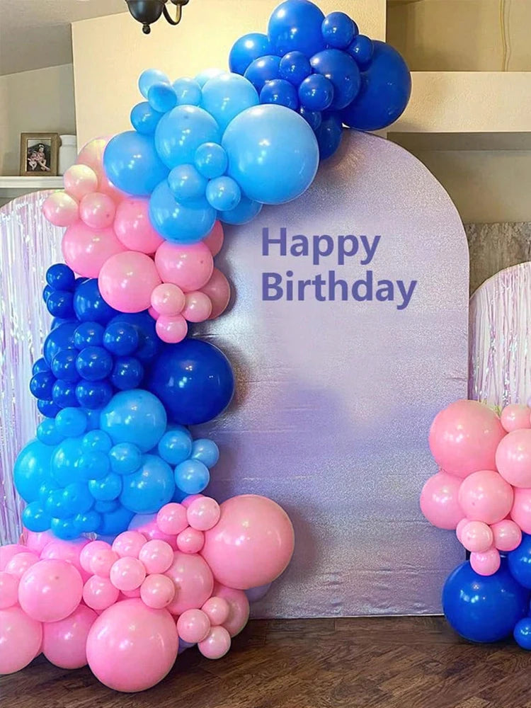 114pcs Stich Balloon Birthday Party Garland Kit, Navy Hot Pink Silver and Palm Leaves, Hawaiian Tropical Style, Summer Luau