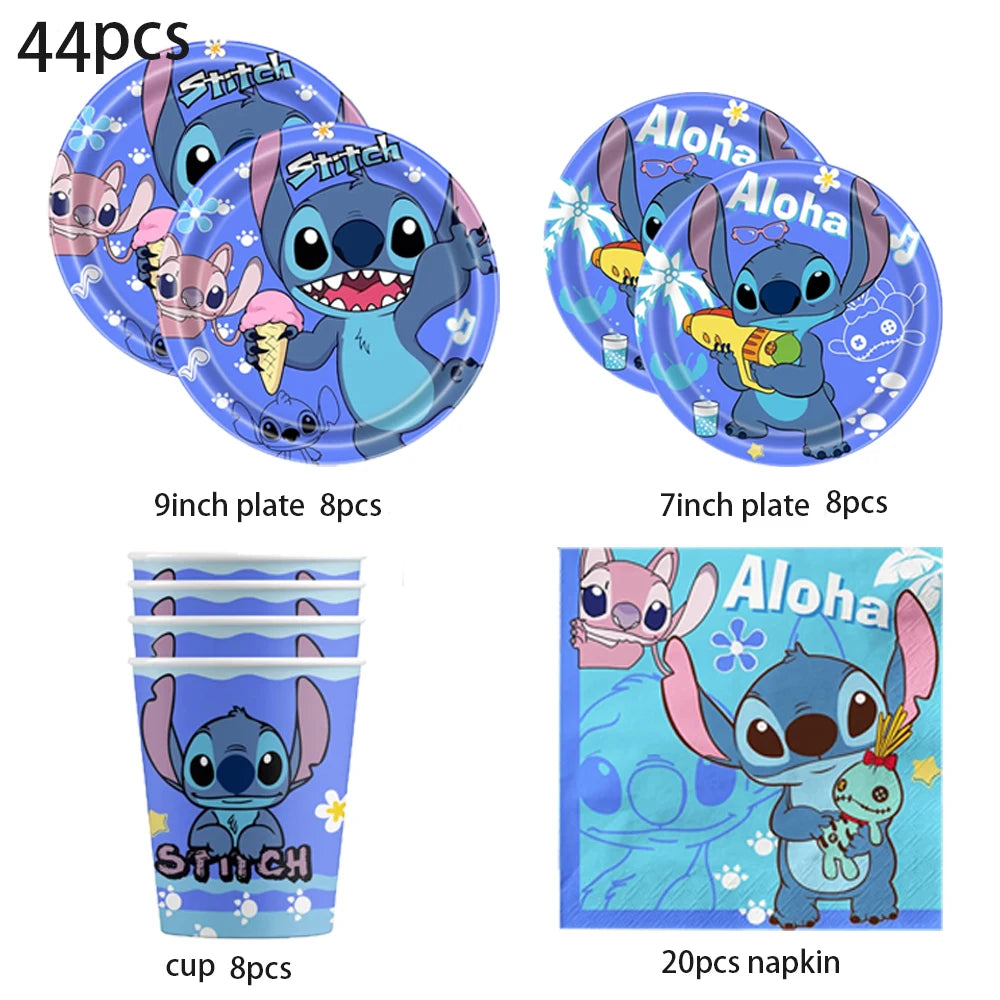Lilo & Stitch Birthday Party Decorations Stitch Foil Balloons Disposable Tableware Set Backdrop Plate Napkin Kids Party Supplies