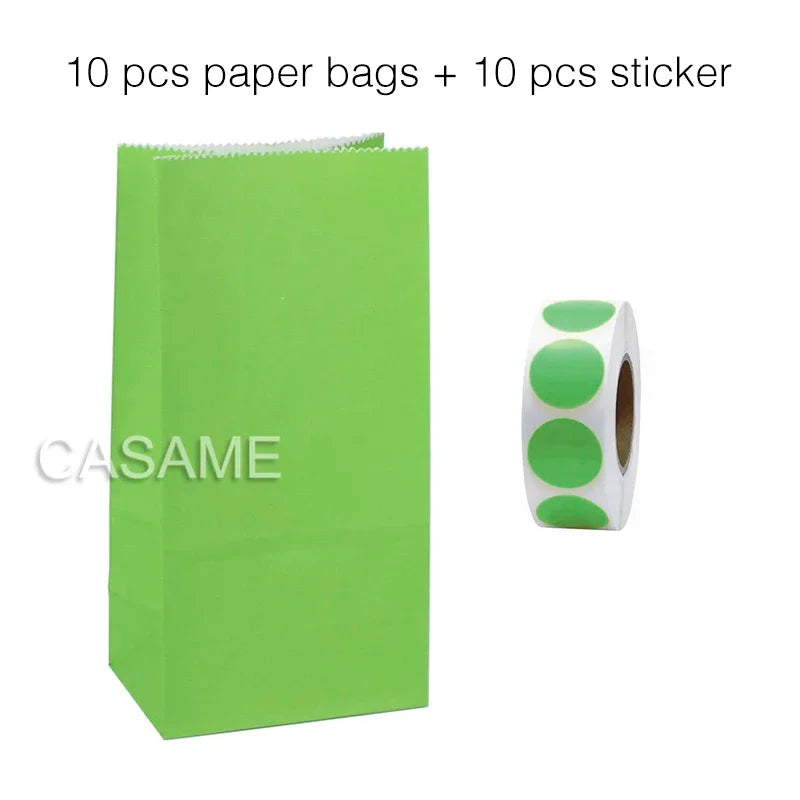 10 pcs Colorful Solid Stripe and Polka Dot Stand-Up Bags with Stickers - 18x9x6cm Favor Gift Packing Treat Bags for Wedding