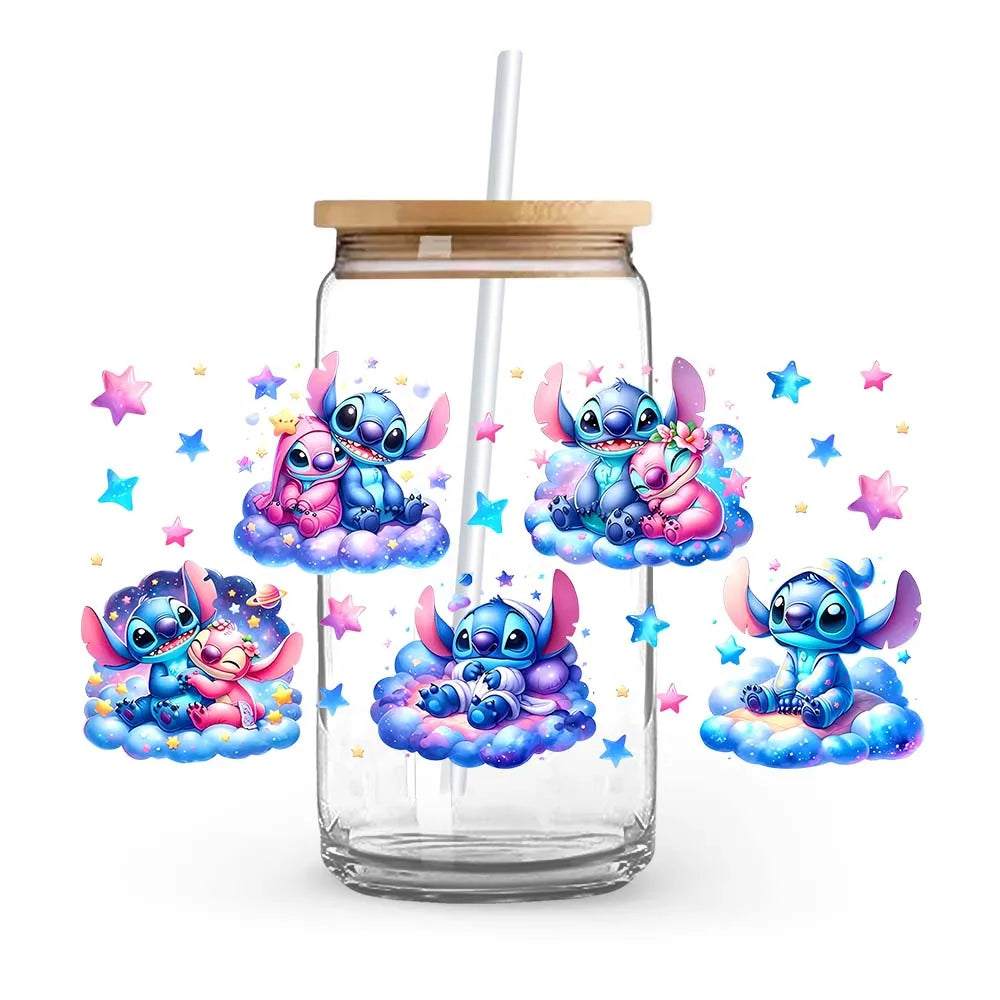 Stitch Christmas Love Sweet Glass Cup Decals Cup Wrap Sticker UV DTF Long-Lasting Adhesive Labels DIY Sticker Kits for Drinkware