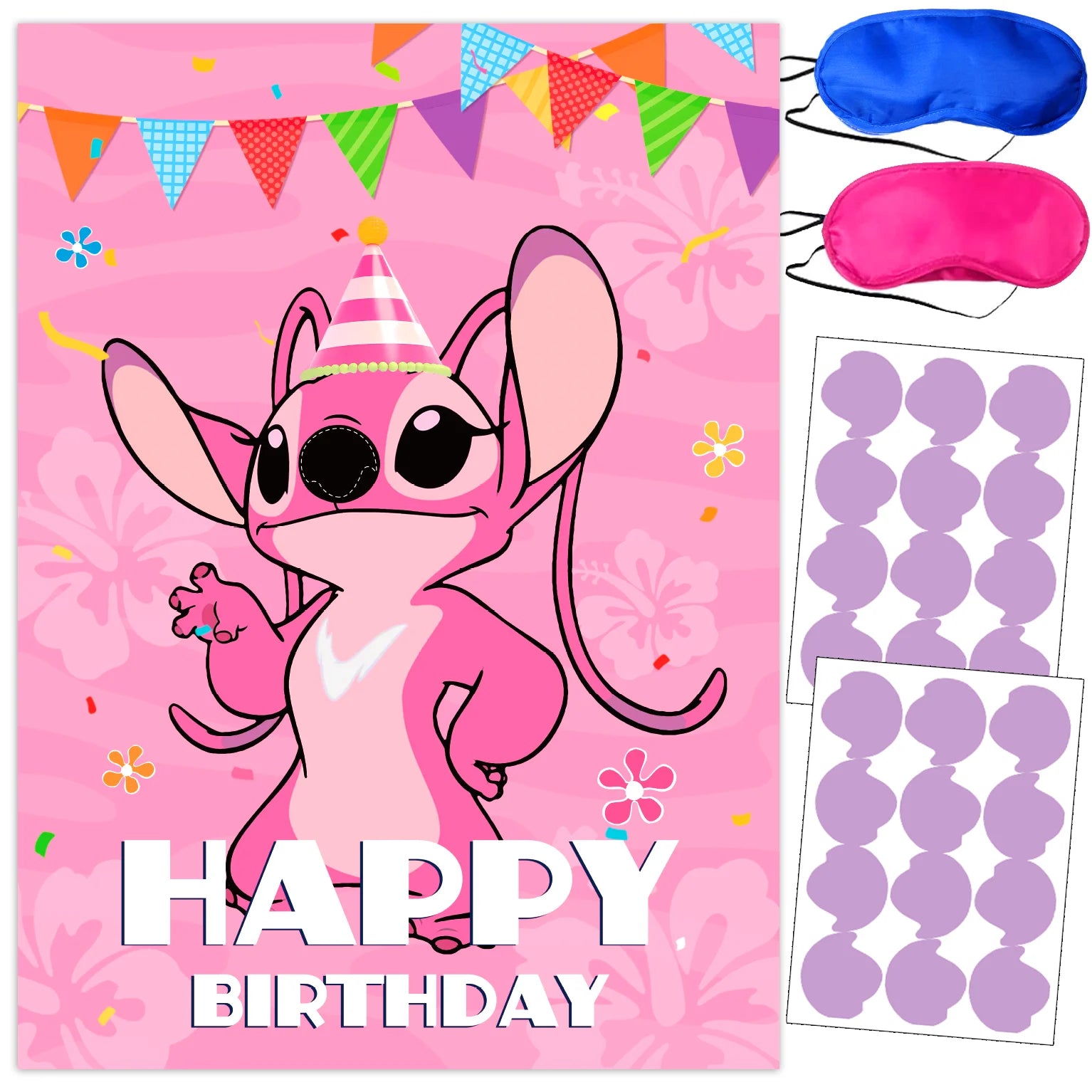 Pin The Nose on The lilo Stitch Birthday Party Game Stickers Poster Stitch Party Background Party Game Kids Favor Gifts Supplies