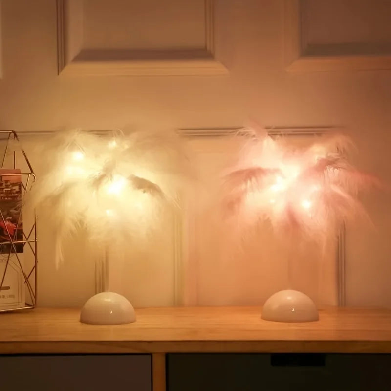 LED Feather Table Lamp Warm White Light Tree Feather Night Light Girl LED Wedding Decorative Lights Birthday Gift Home Decor New
