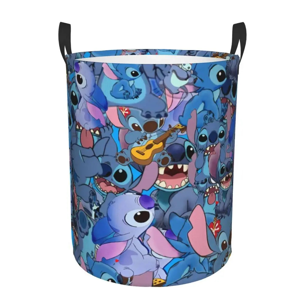 Custom Stitch Kiss Angel Love Heart Anime Laundry Hamper Large Clothes Storage Basket Toy Bin Organizer for Boy Girl