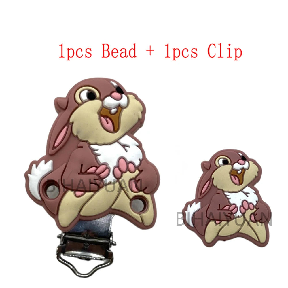 2pcs one set Moana Simba Dumbo marie cat Stitch 101dog Silicone clip Focal Beads Pacifier Chain Clips Toy Jewelry Accessories