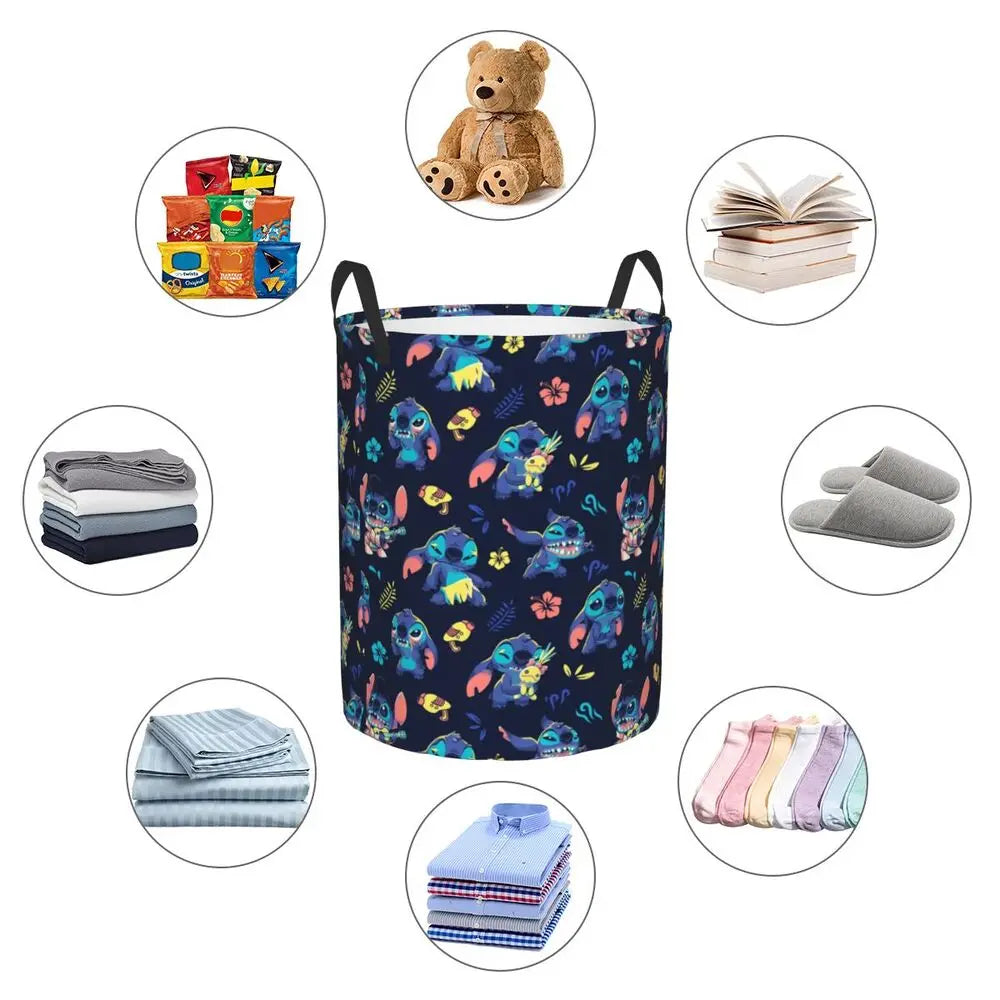Customized SLilo And Stitch Cartoon Laundry Hamper Large Storage Basket Anime Kids Nursery Toy Organizer
