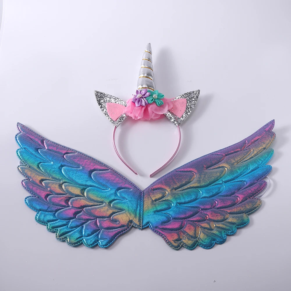 Cute Unicorn Theme Wings Rainbow Little Girls Angel Wings Baby Shower Kids Birthday Party Decoration Prom Performance Cosplay