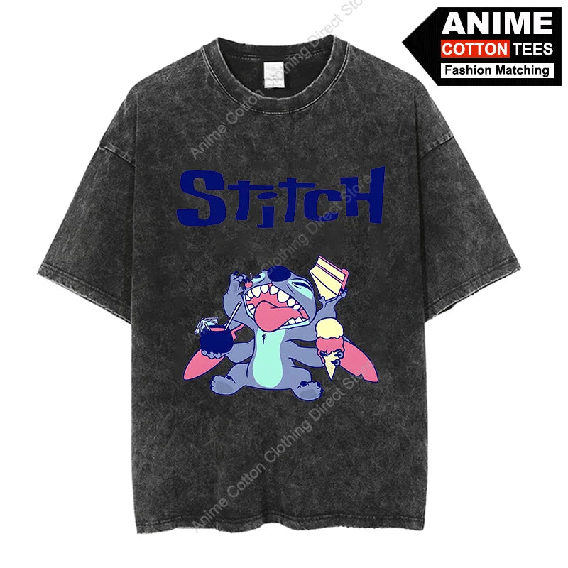 Lilo & Stitch Ghostface T-shirt Cotton Washed Vintage Oversized T Shirt y2k Harajuku Hip Hop Street Casual Unisex Loose Tees